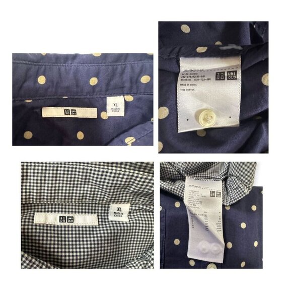 A set of 2 Uniqlo  Cotton Shirts,  Size XL, Blue dots, Black/white Gingham Check - Picture 8 of 16